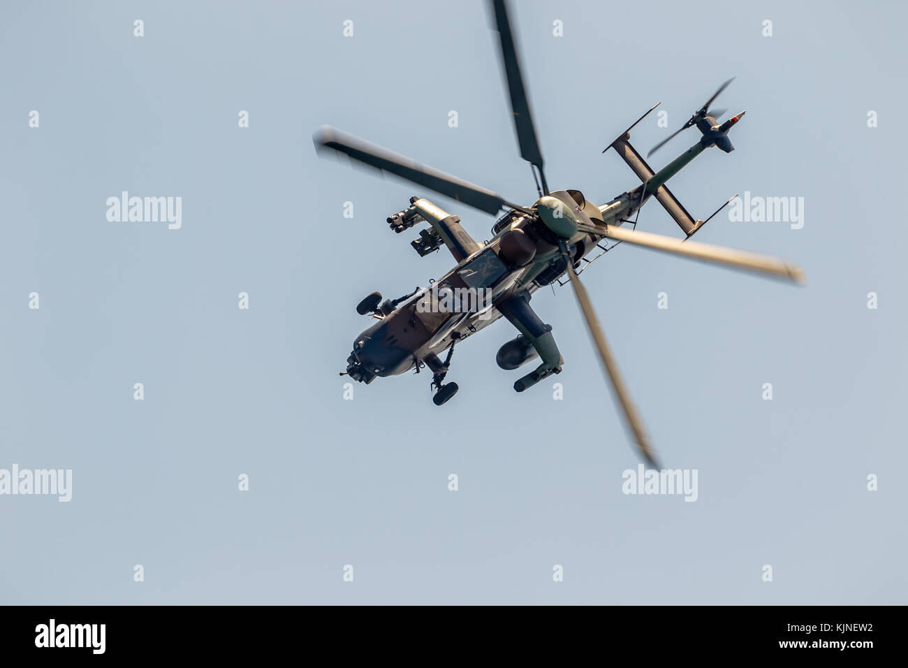 TORRE DEL MAR, MALAGA, SPAIN-JUL 28: Helicopter Eurocopter EC665 Tiger taking part in a exhibition on the 2nd airshow of Torre del Mar on July 28, 201 Stock Photo