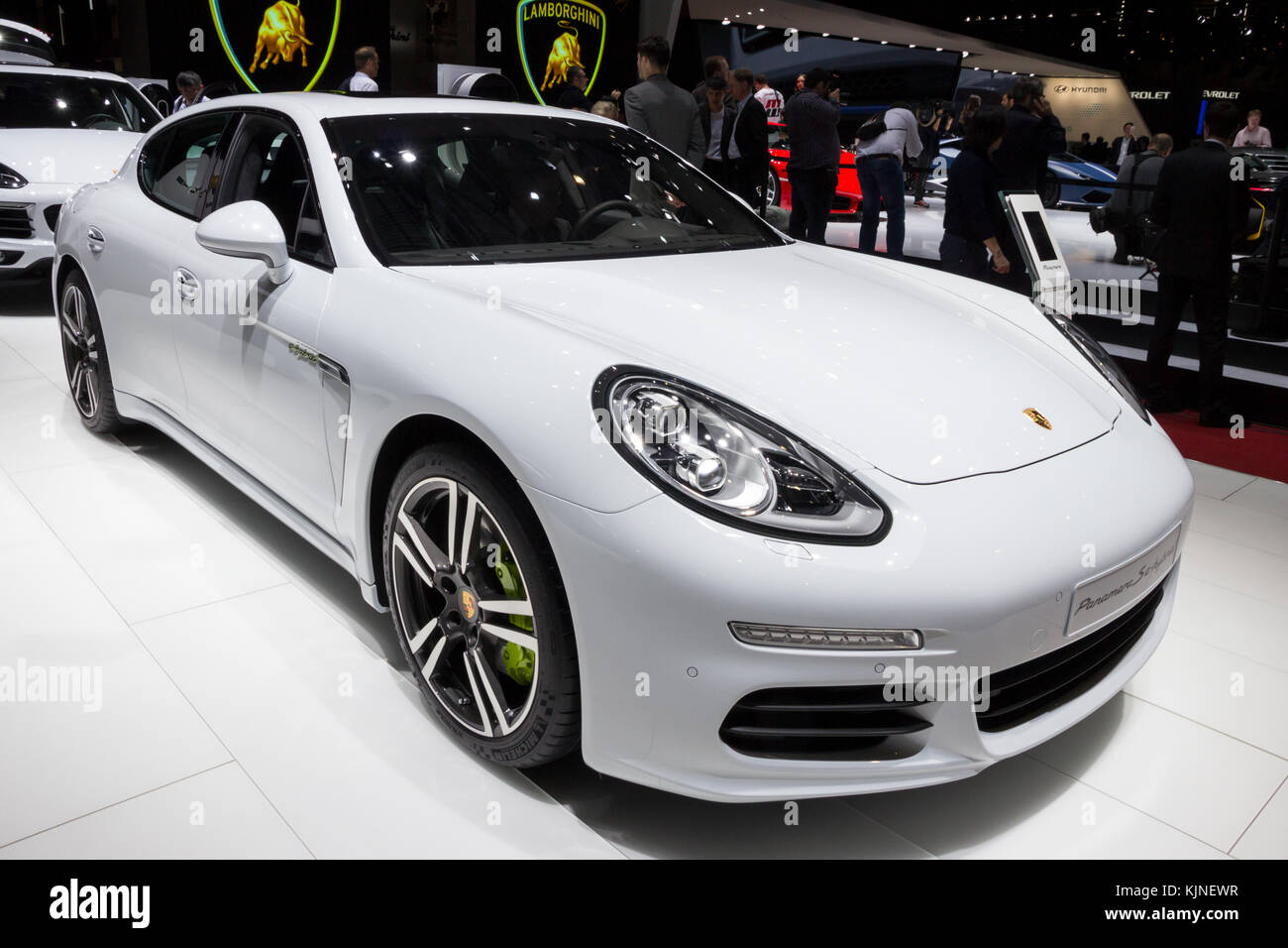 GENEVA, SWITZERLAND - MARCH 1, 2016: Porsche Panamera S E-Hybrid sports car  showcased at the 86th Geneva International Motor Show Stock Photo - Alamy