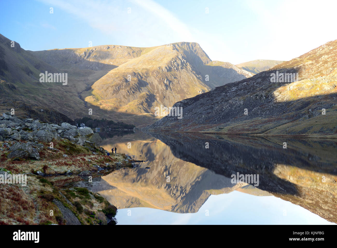 Lake Ogwen is located in Snowdonia between the Carneddau and the Glyderau mountain ranges. It is