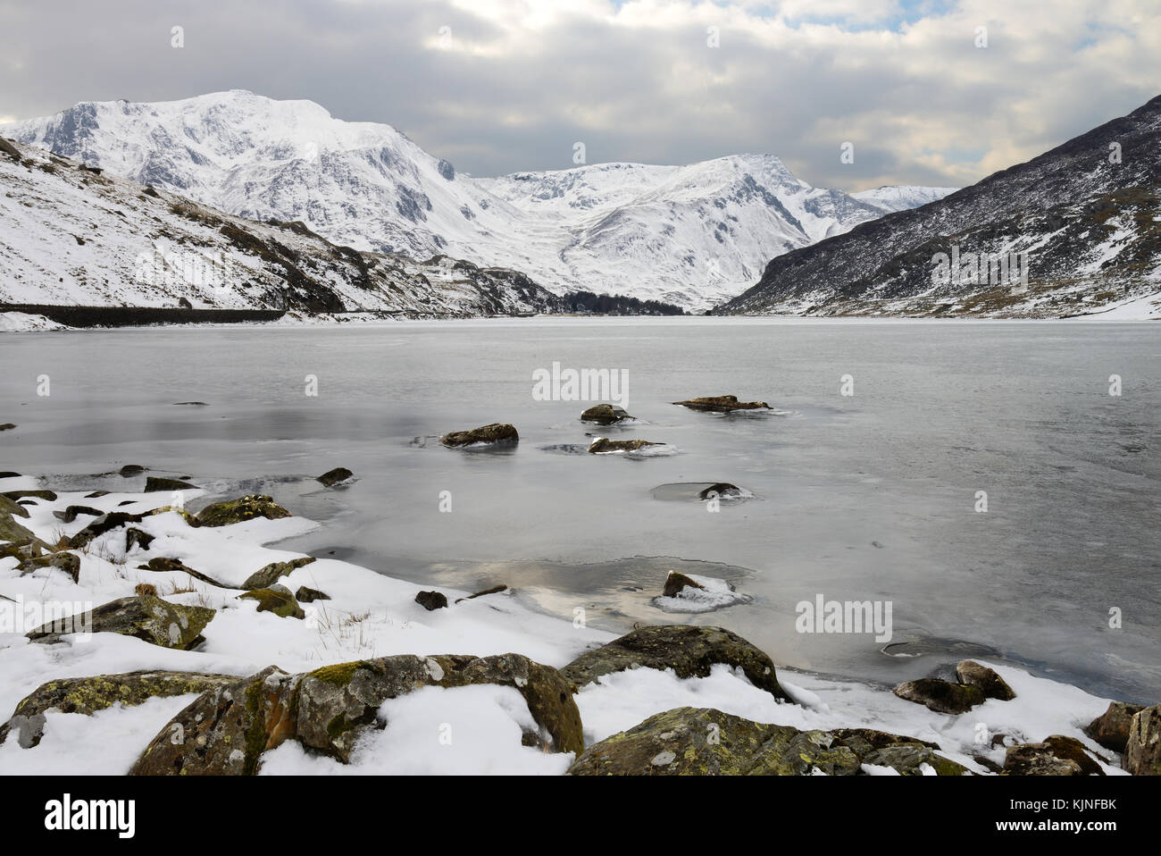 Lake Ogwen is located in Snowdonia between the Carneddau and the