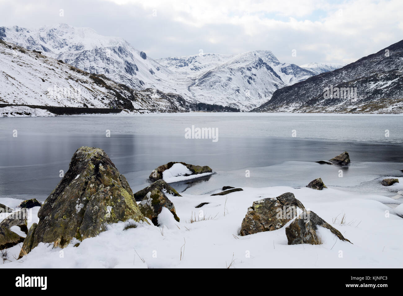 Lake Ogwen is located in Snowdonia between the Carneddau and the