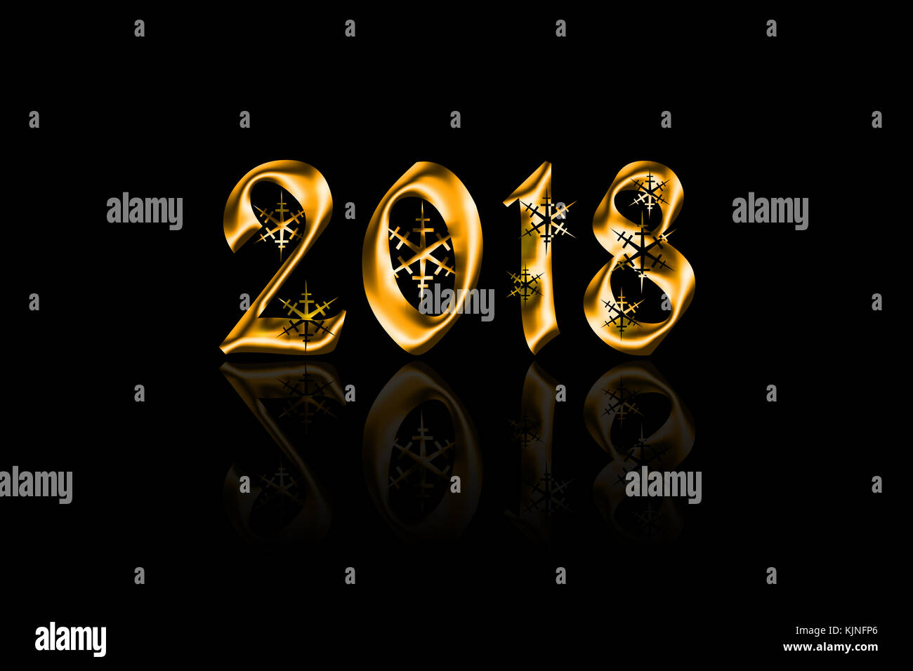 2018 with Snowflake Pattern on Black Background. Stock Photo