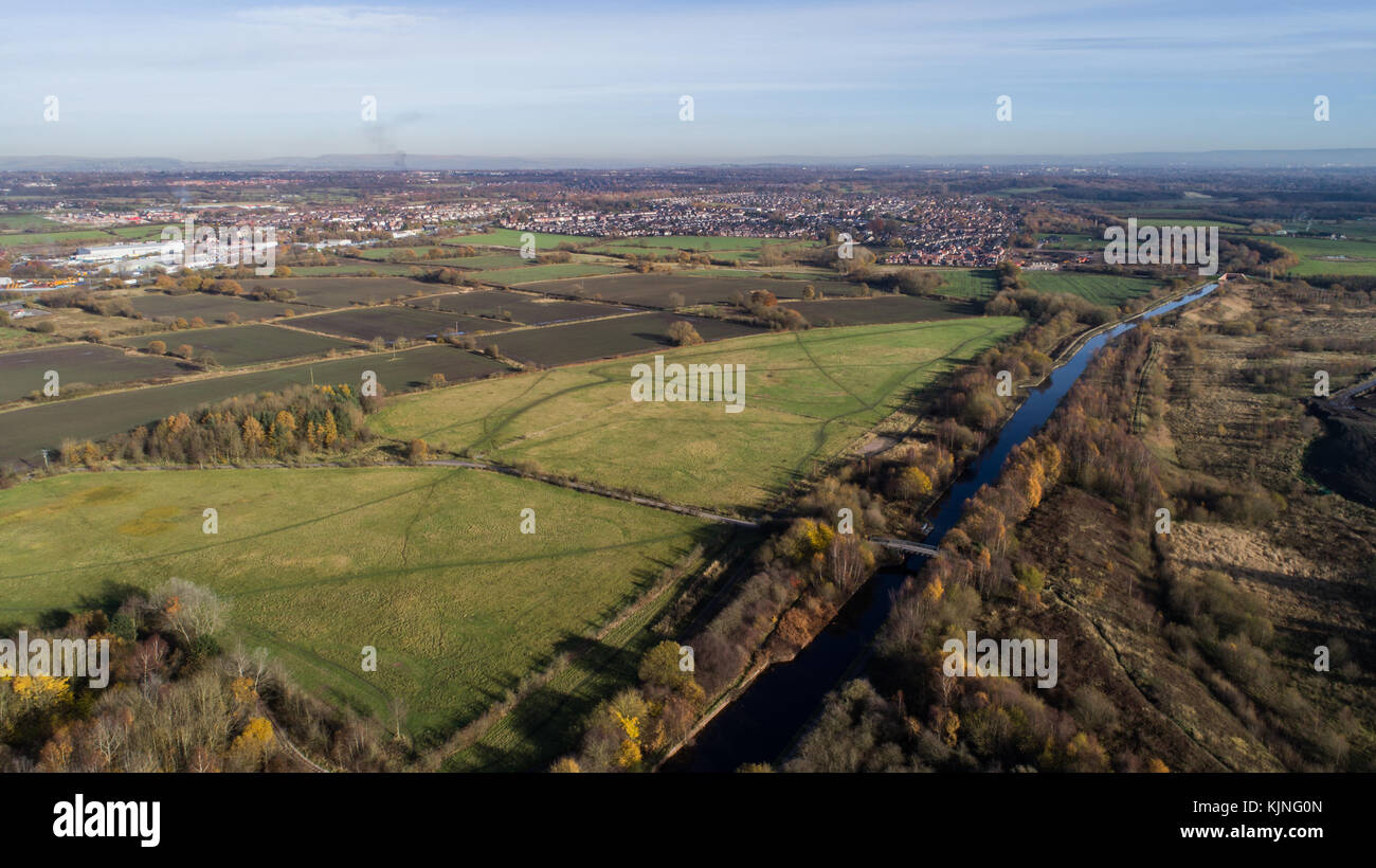 Aerial View Of Astley Moss, Astley, Greater Manchester, UK Stock Photo