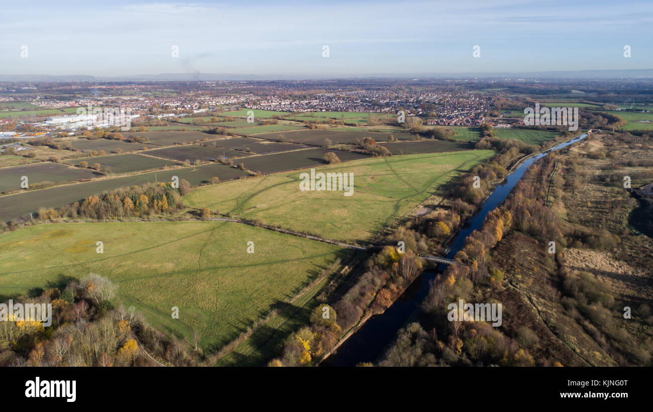 Aerial View Of Astley Moss, Astley, Greater Manchester, UK Stock Photo