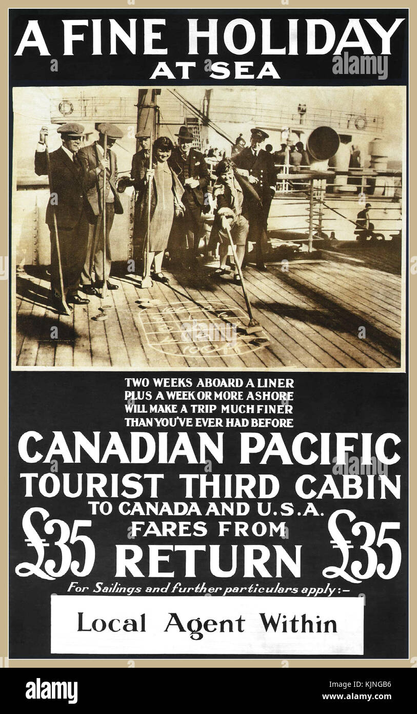 1930's Vintage travel poster cruise ship Canadian Pacific 'A fine holiday at sea'. 1930 Stock Photo