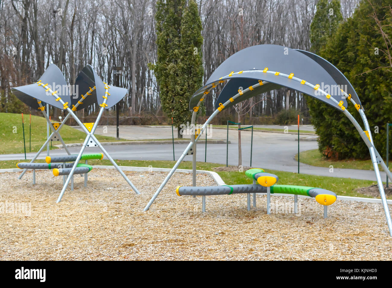Modern children playground in park in Canada Stock Photo Alamy