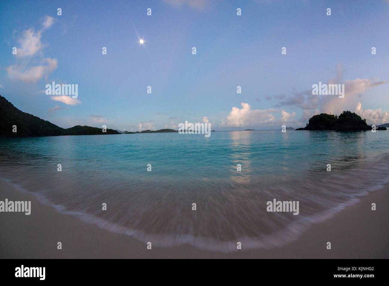 Sunrise moon at Trunk Bay beach, St. John, US Virgin Islands National
