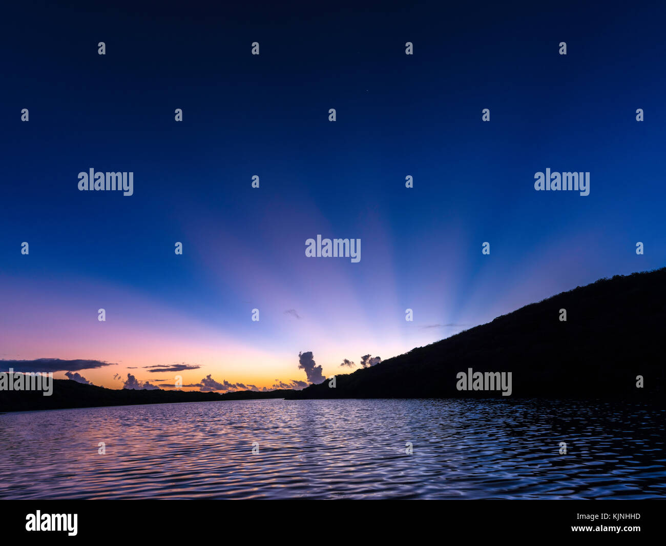 Sunrise beams over Salt Pond, St. John, US Virgin Islands National Park Stock Photo