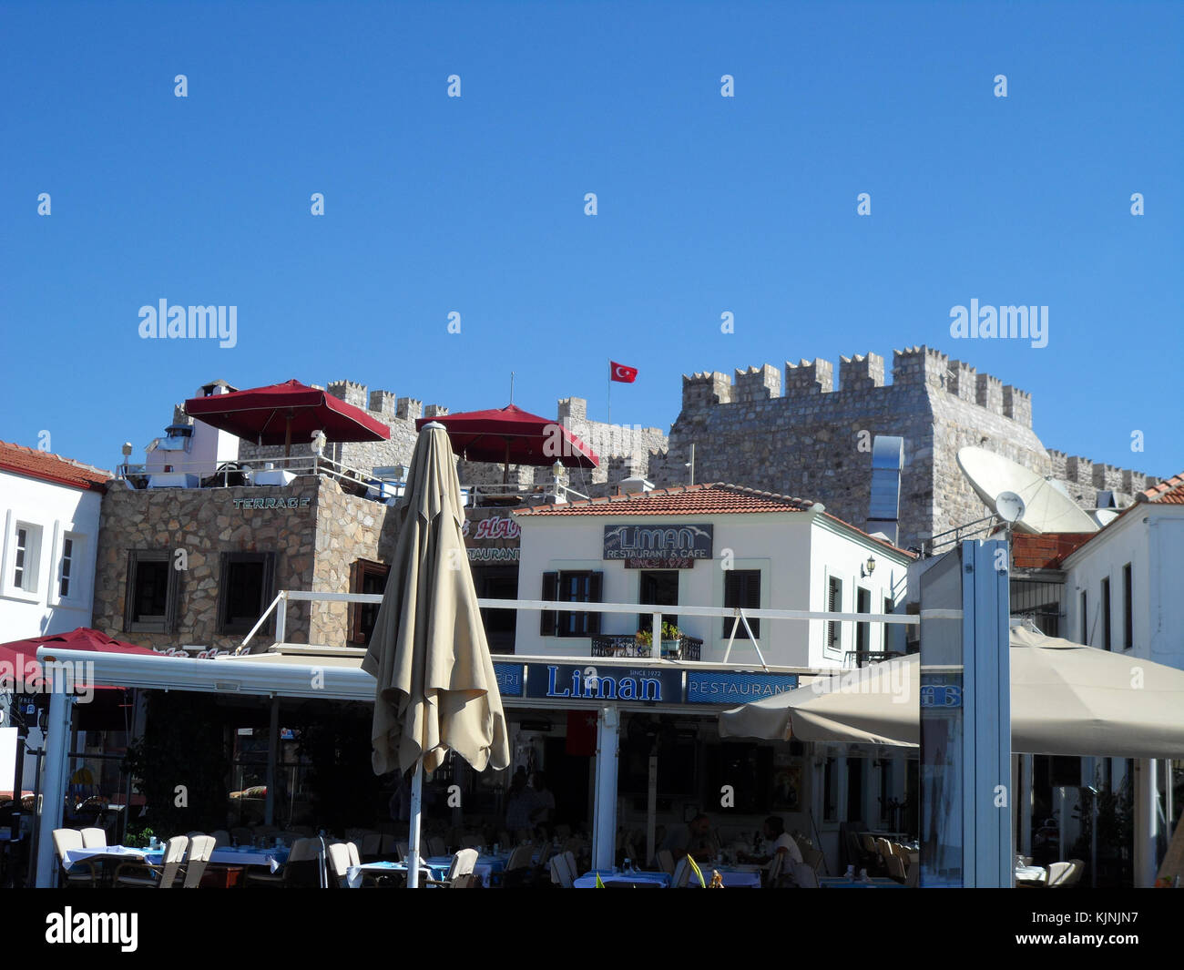 Turkish restaurant on the promenade at Marmaris marina overlooked by ...