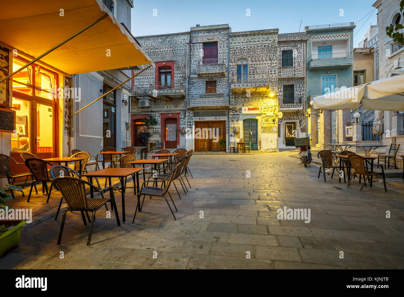 Coffee shops in the main square of Pyrgi village on Chios island