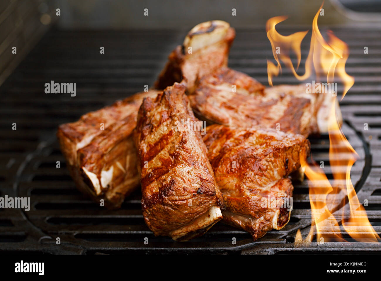 beef short ribs on bbq flame grill Stock Photo Alamy