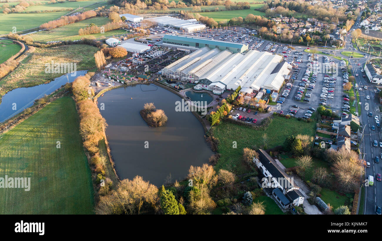 Aerial View Of Bents Garden Centre near Leigh In Glazebury, Warrington, Cheshire, UK Stock Photo