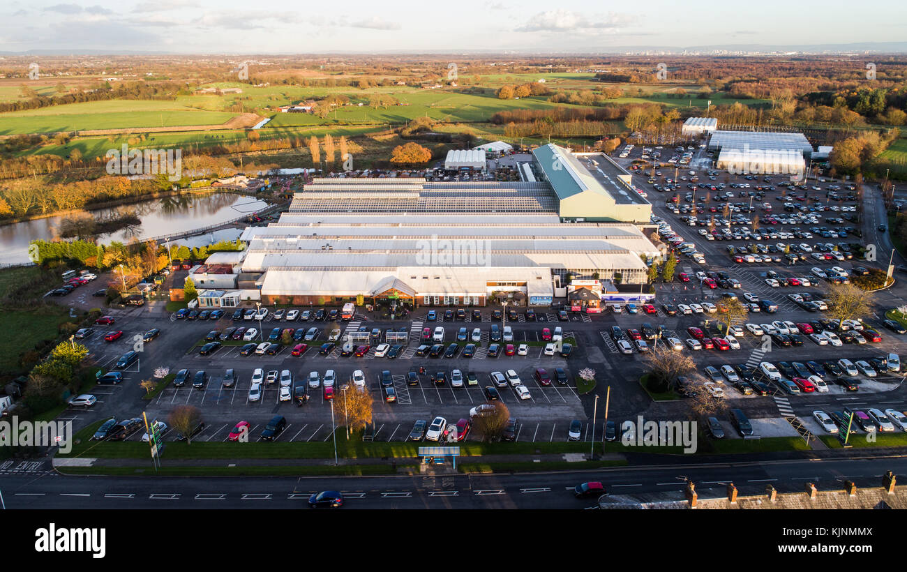 Aerial View Of Bents Garden Centre near Leigh In Glazebury, Warrington
