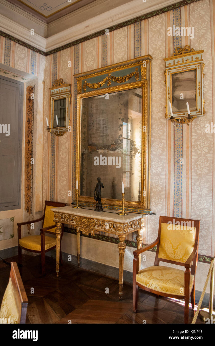 Ajaccio: the Galerie, great room for the guests, in the Maison Bonaparte, the ancestral home of the Bonaparte family and the birthplace of Napoleon Stock Photo