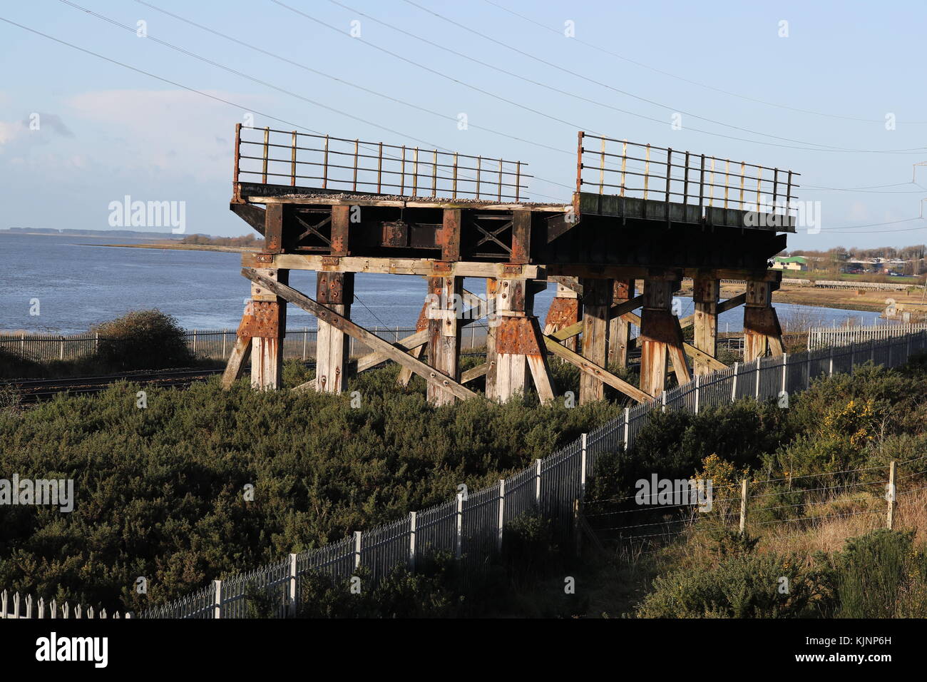 Remaining part of the old Loughor rail bridge that was replaced in 2013 Stock Photo