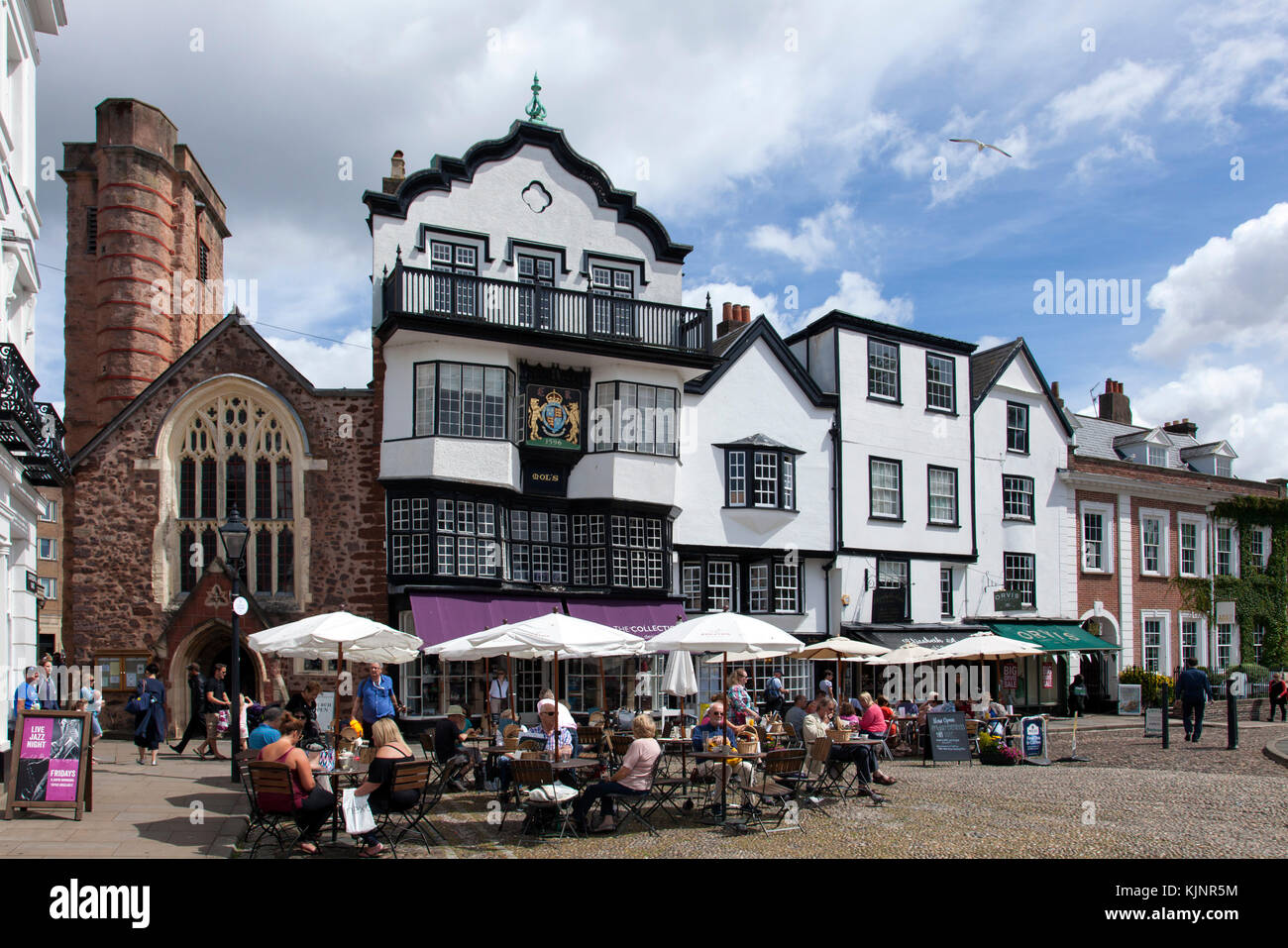 Cathedral Close by Mols Coffee House and St Martins church Exeter Devon Stock Photo