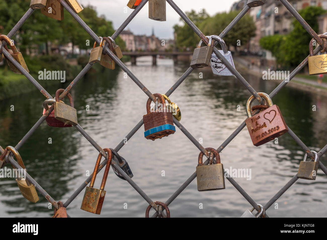 Love locks above river Stock Photo