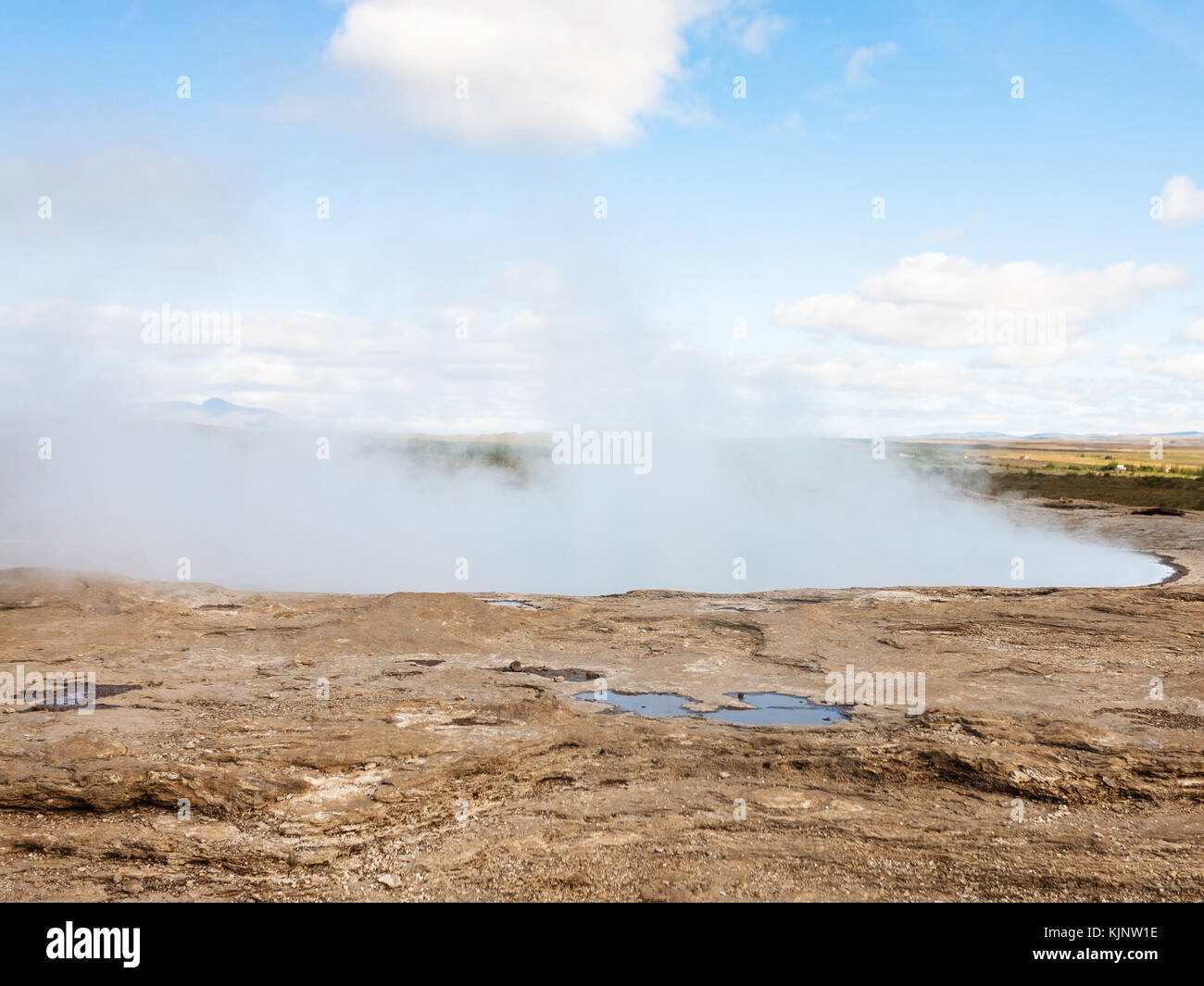 travel to Iceland crater of The Geisyr (The Great Geysir) in Haukadalur area in autumn Stock