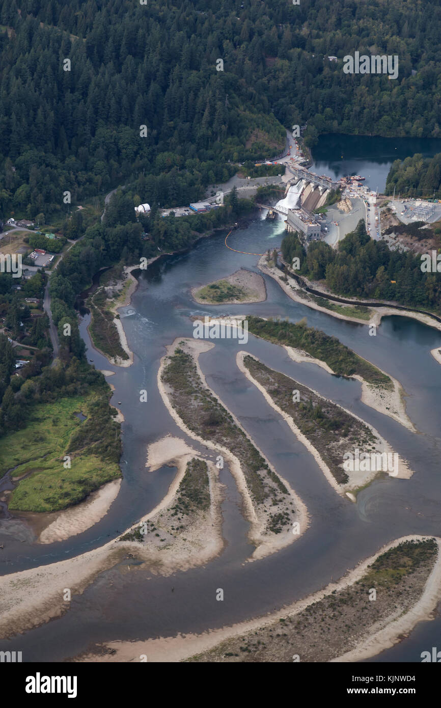 Aerial view of a water dam by Hayward Lake. Taken near Mission, East of