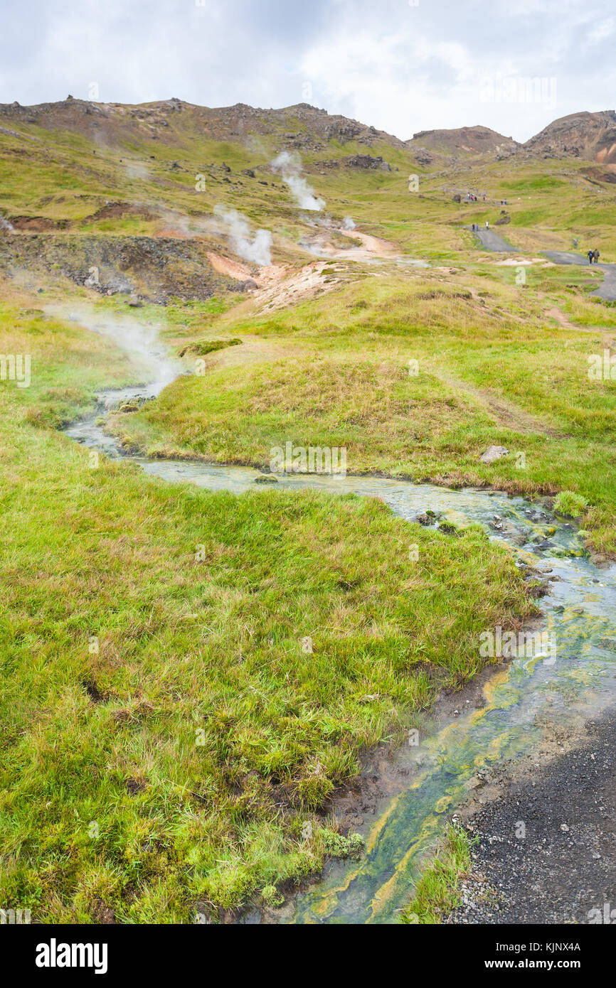 travel to Iceland - geysers and hot water stream in Hveragerdi Hot Spring River Trail area in september Stock Photo