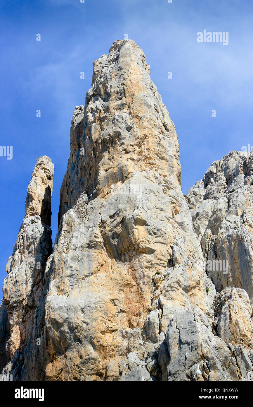 Vertical Rock Formation Picos De Europa, Cantabrian Mountains, Spain Stock Photo