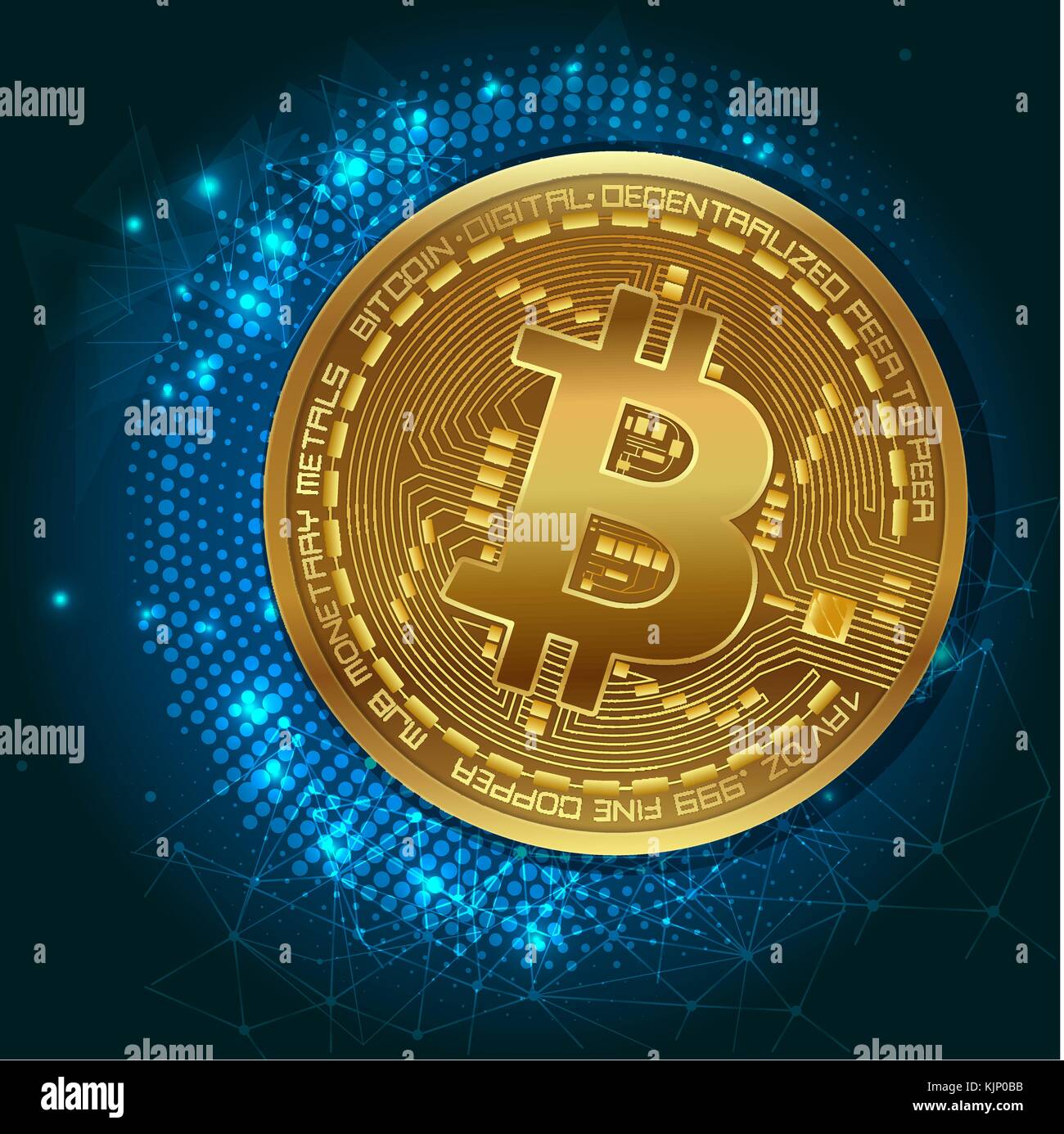 Golden bitcoin digital currency, futuristic digital money, technology