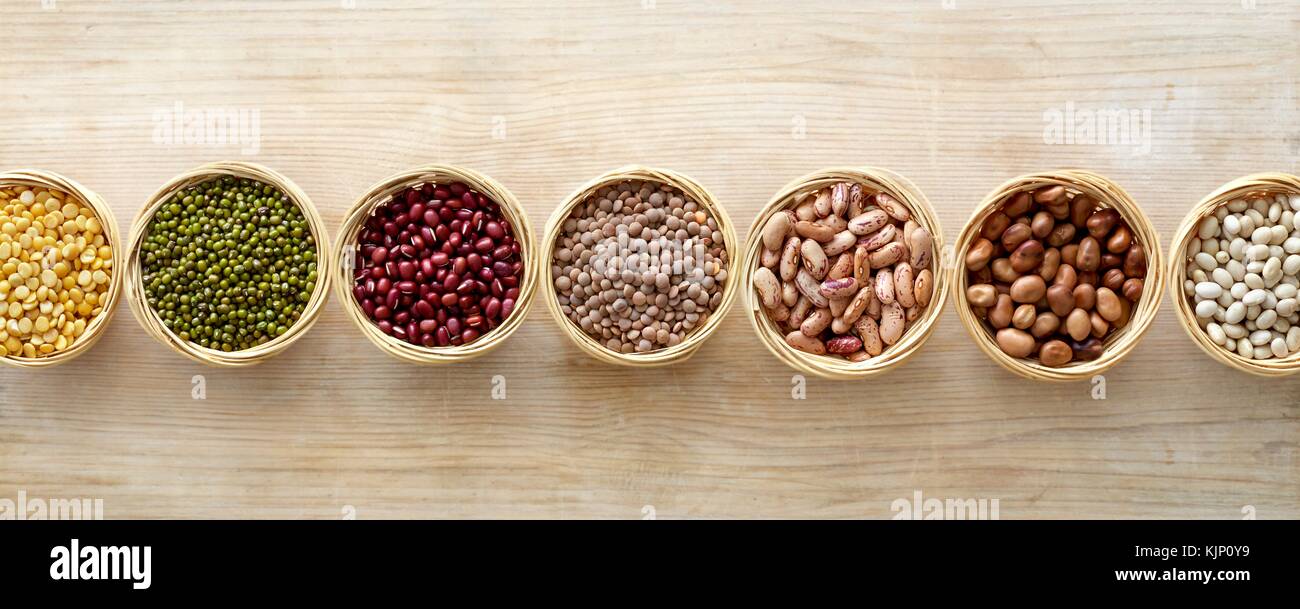 Pulses in baskets, overhead view. Stock Photo