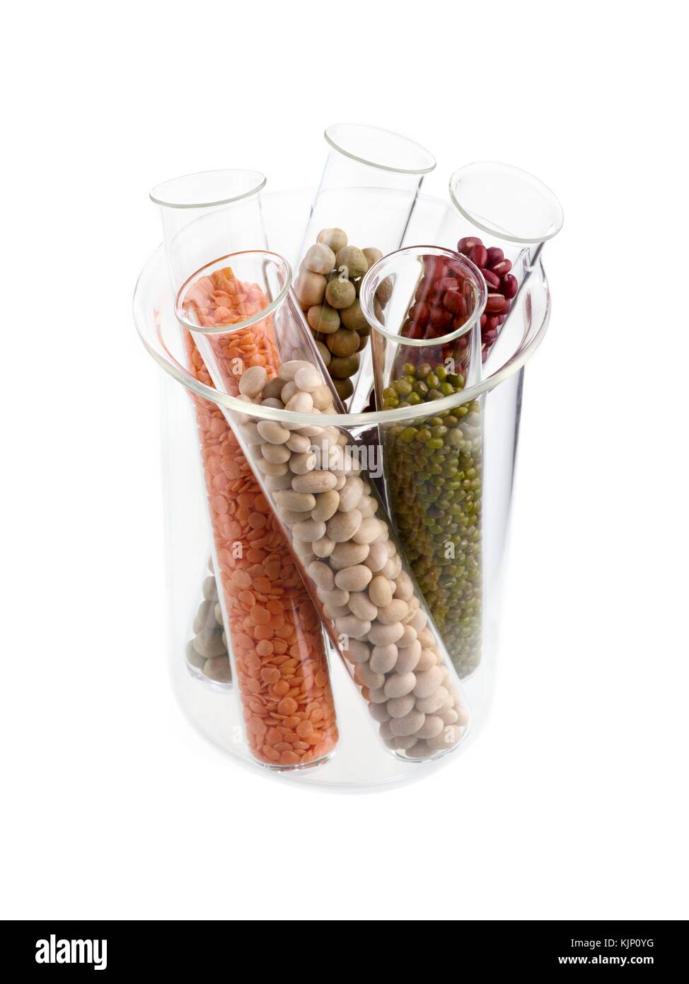 Pulses in test tubes against a white background. Stock Photo