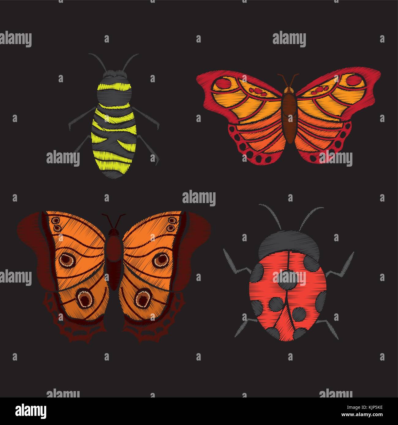 embroidery ladybug butterfly and bee textle design image Stock Vector ...