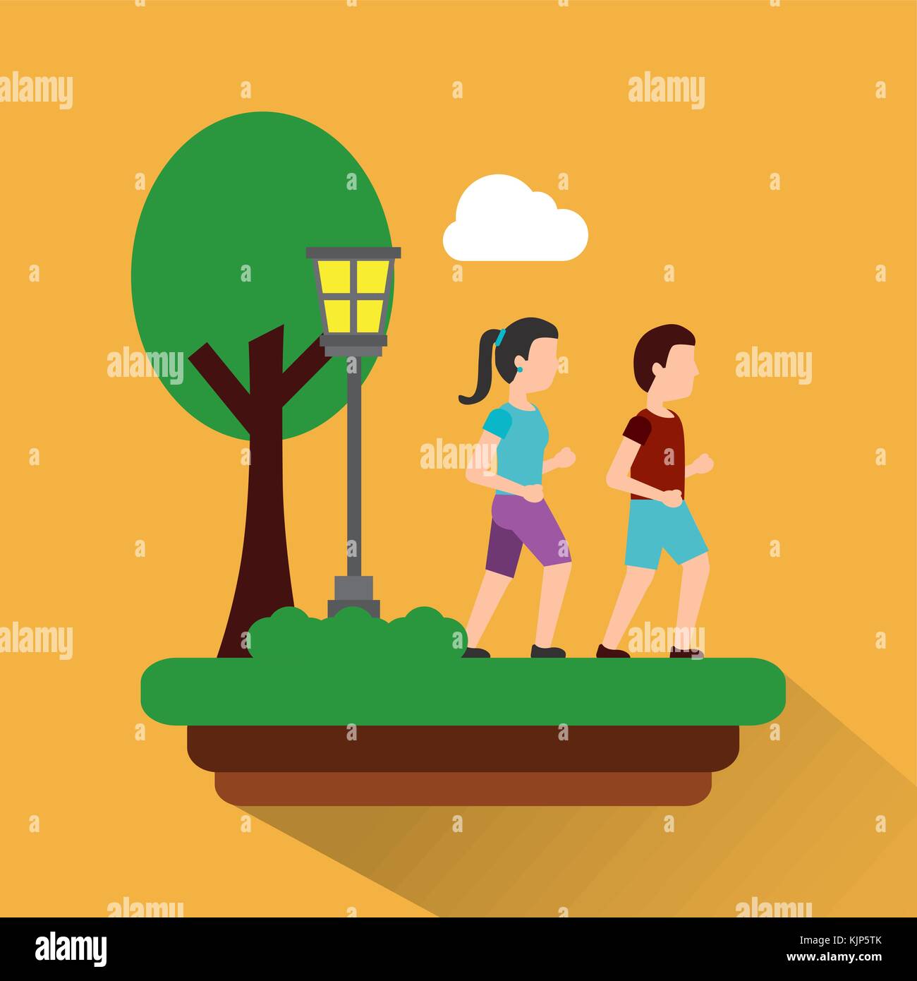 couple walking in park with meadow lamp tree theme park Stock Vector ...