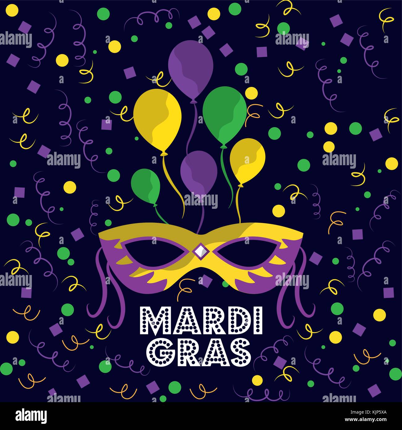 mardi gras carnival mask with feathers balloons and confetti Stock