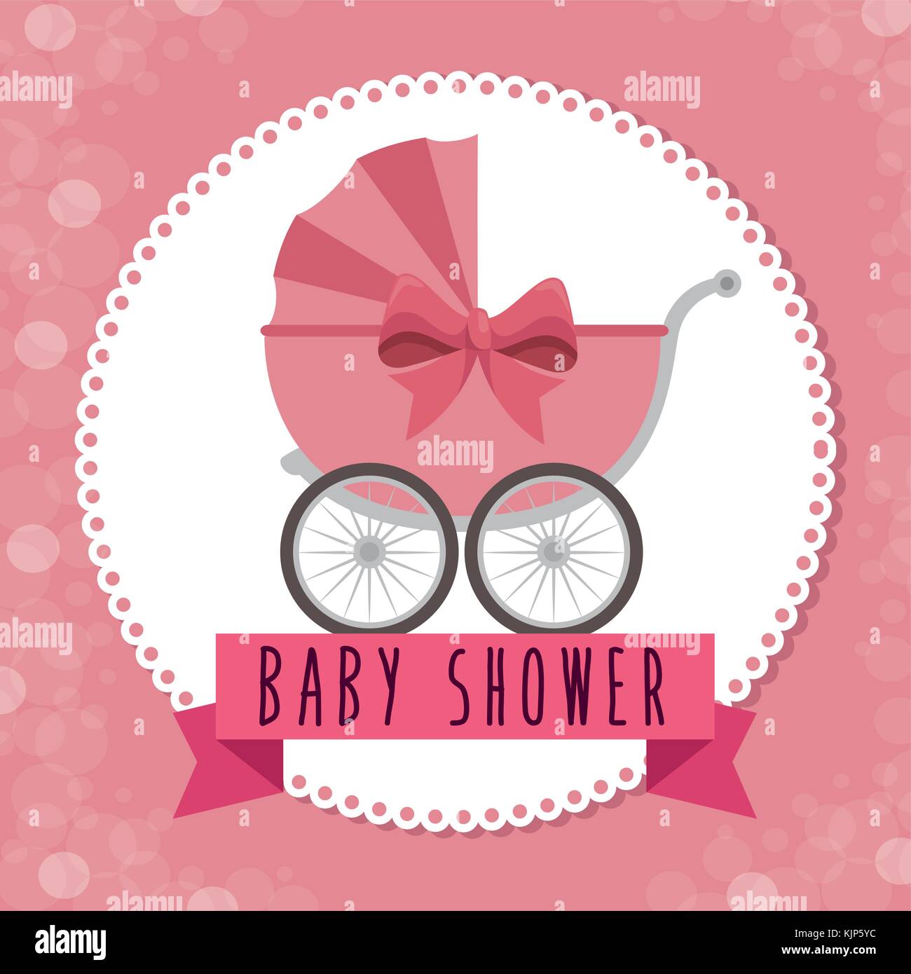 baby shower greeting card with a pink carriage vector illustration ...