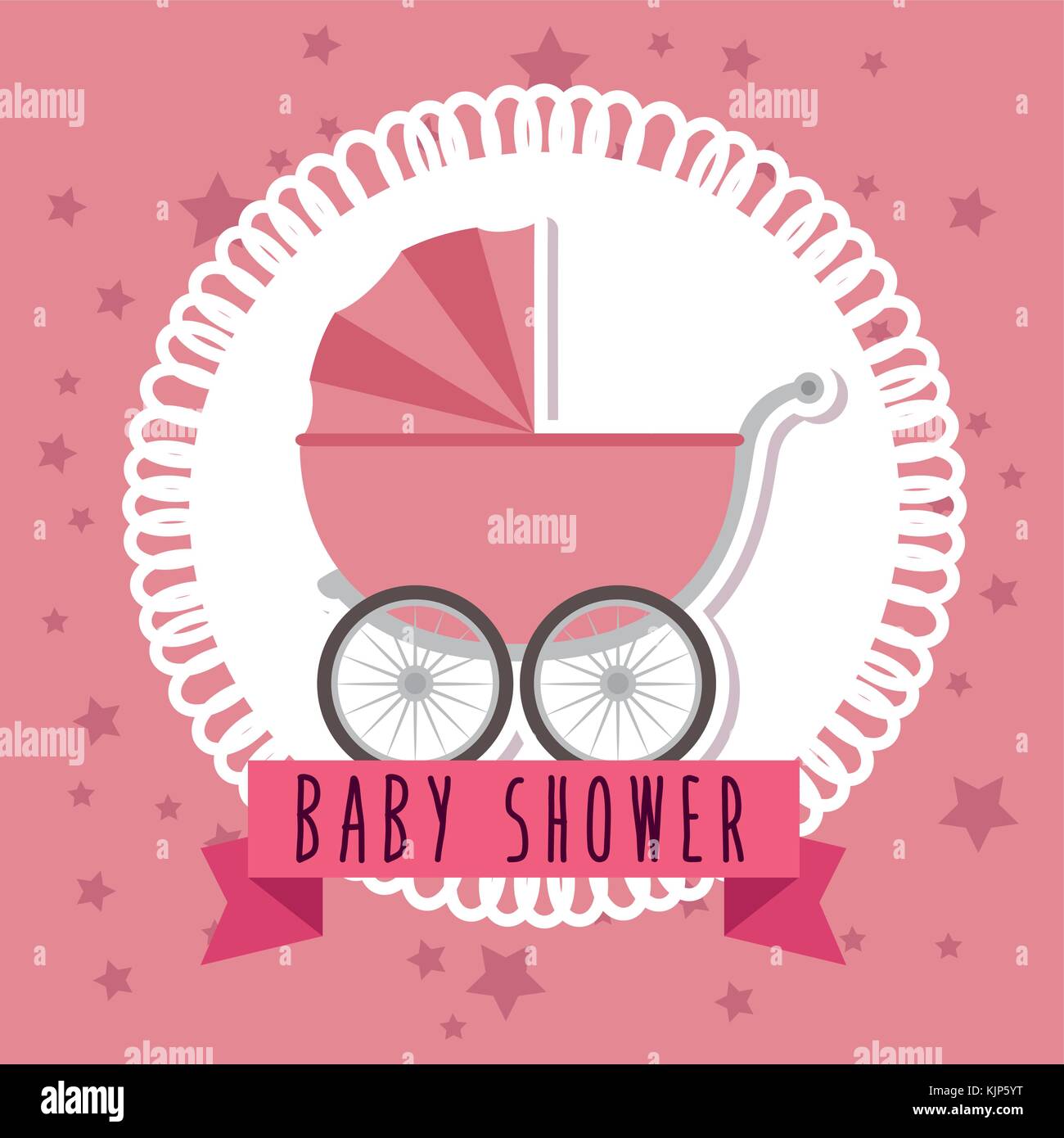 baby shower greeting card with a pink carriage vector illustration ...