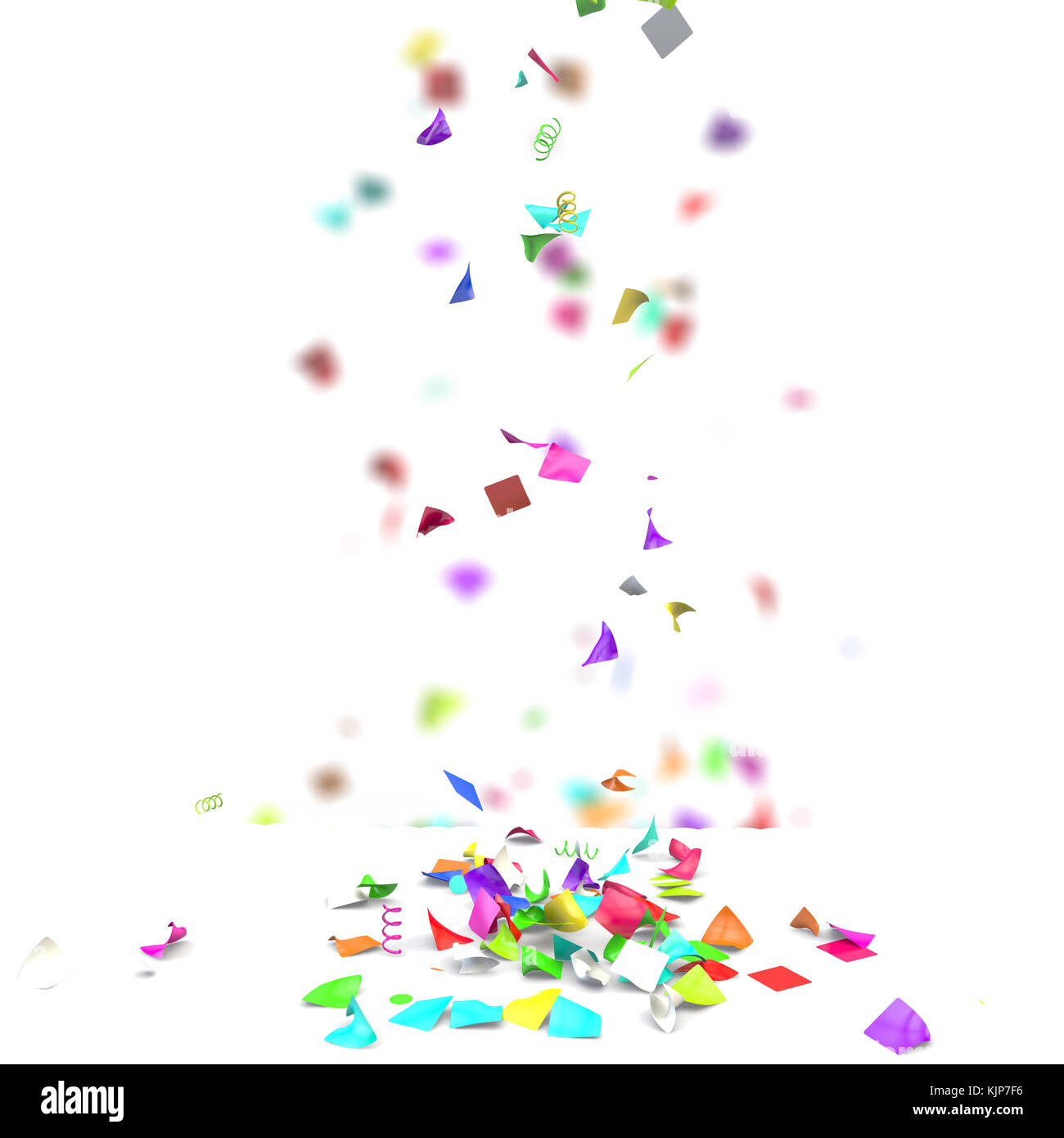 Bright and colorful confetti flying on the floor. Isolated background