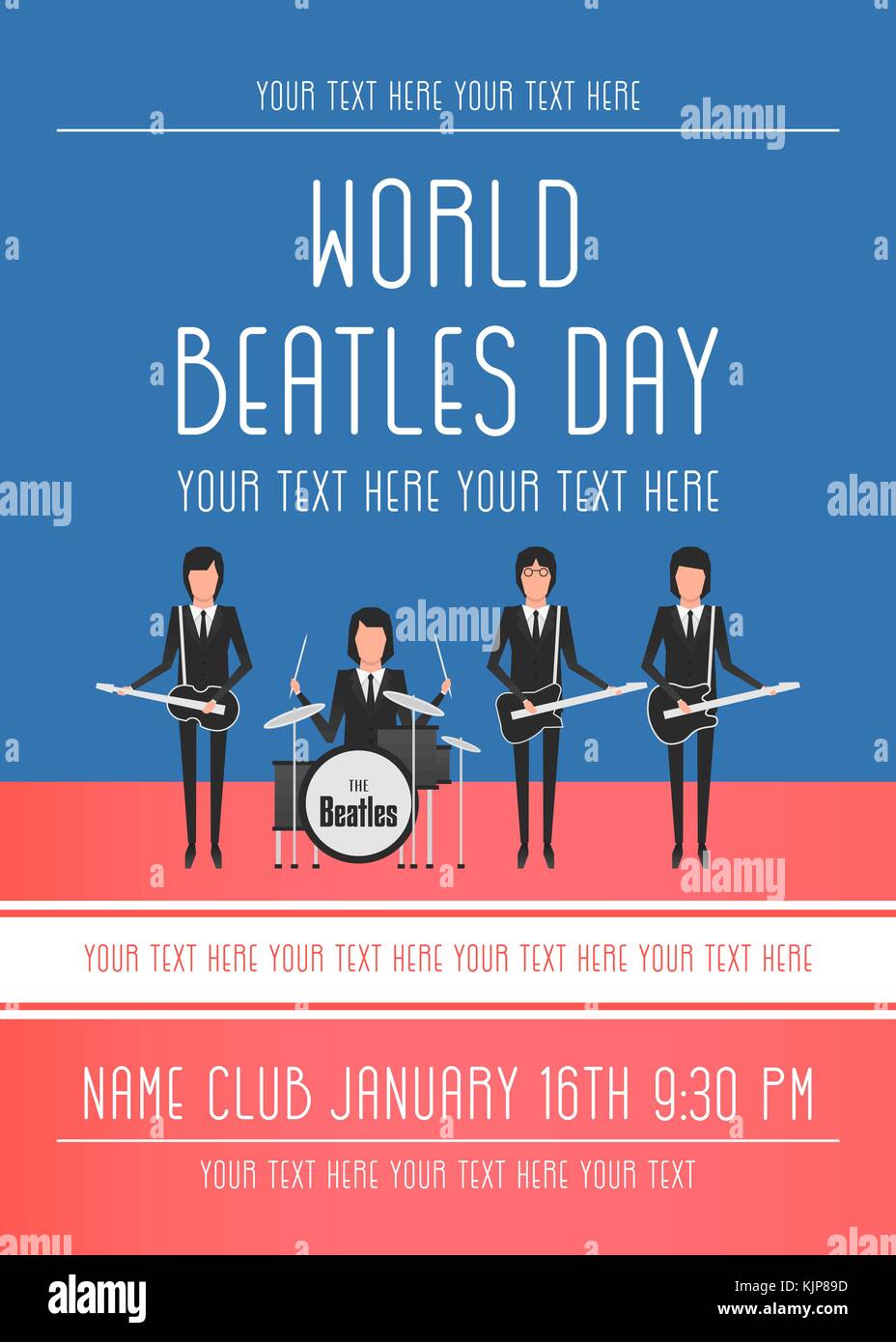 November 19.2017 . Editorial illustration of the Beatles . World Beatles Day on January 16th topic. Stock Vector