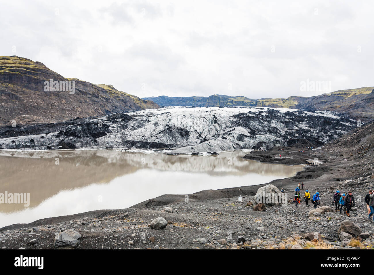 KALTA GEOPARK, ICELAND - SEPTEMBER 9, 2017: tourists on hiking path to ...