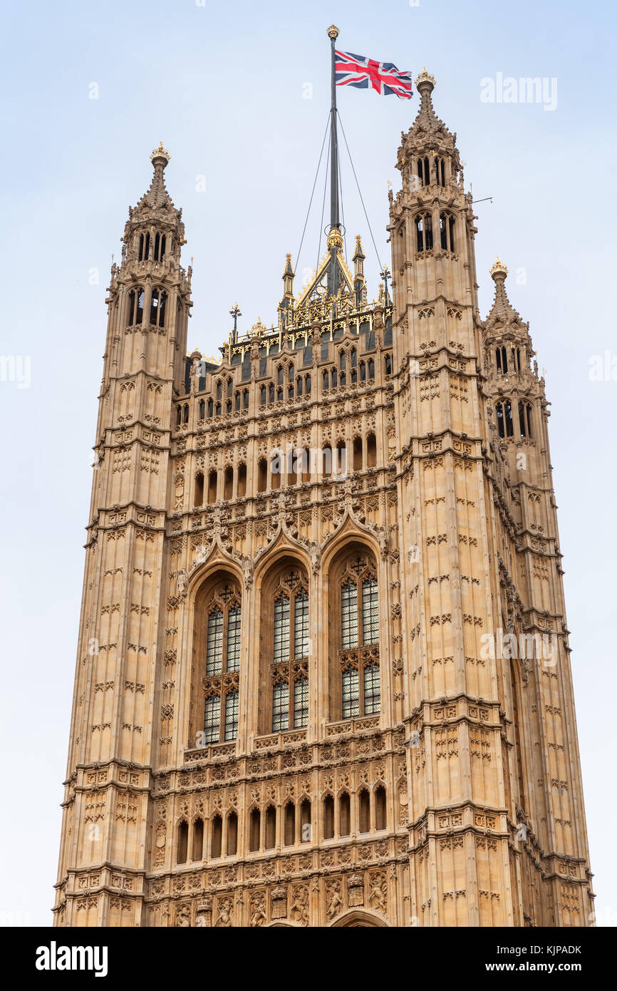 Victoria Tower,  square tower at the south-west end of the Palace of Westminster in London Stock Photo