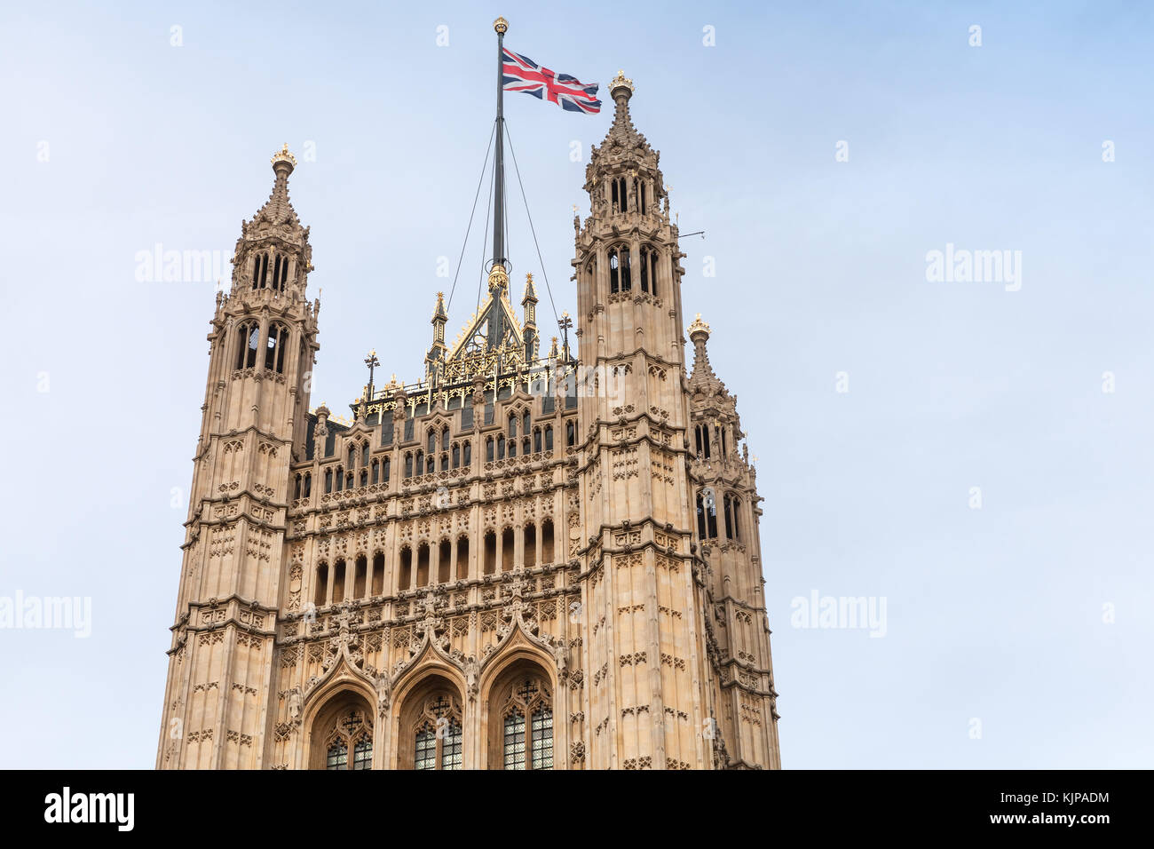 Victoria Tower,  square tower at the south-west end of the Palace of Westminster in London, United Kingdom Stock Photo