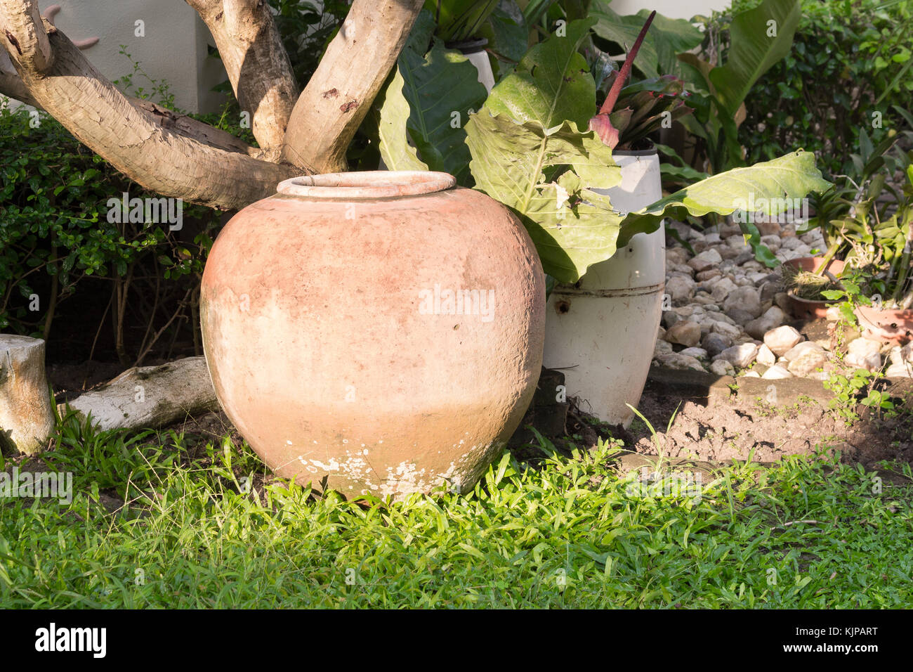 earthen jar in the garden, earthen water jar, garden props,Ancient Thai