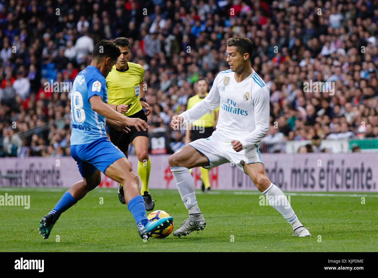 Madrid Spain 25th November 17 Roberto Rosales 18 Malaga Cf S Player Cristiano Ronaldo Dos Santos 7 Real Madrid S Player La Liga Between Real Madrid Vs Malaga Cf At The Santiago Bernabeu Stadium Madrid Spain 25th November 17 Roberto Rosales 18 Malaga Cf S Player Cristiano Ronaldo Dos Santos 7 Real Madrid S Player La Liga Between Real Madrid Vs Malaga Cf At The Santiago Bernabeu Stadium