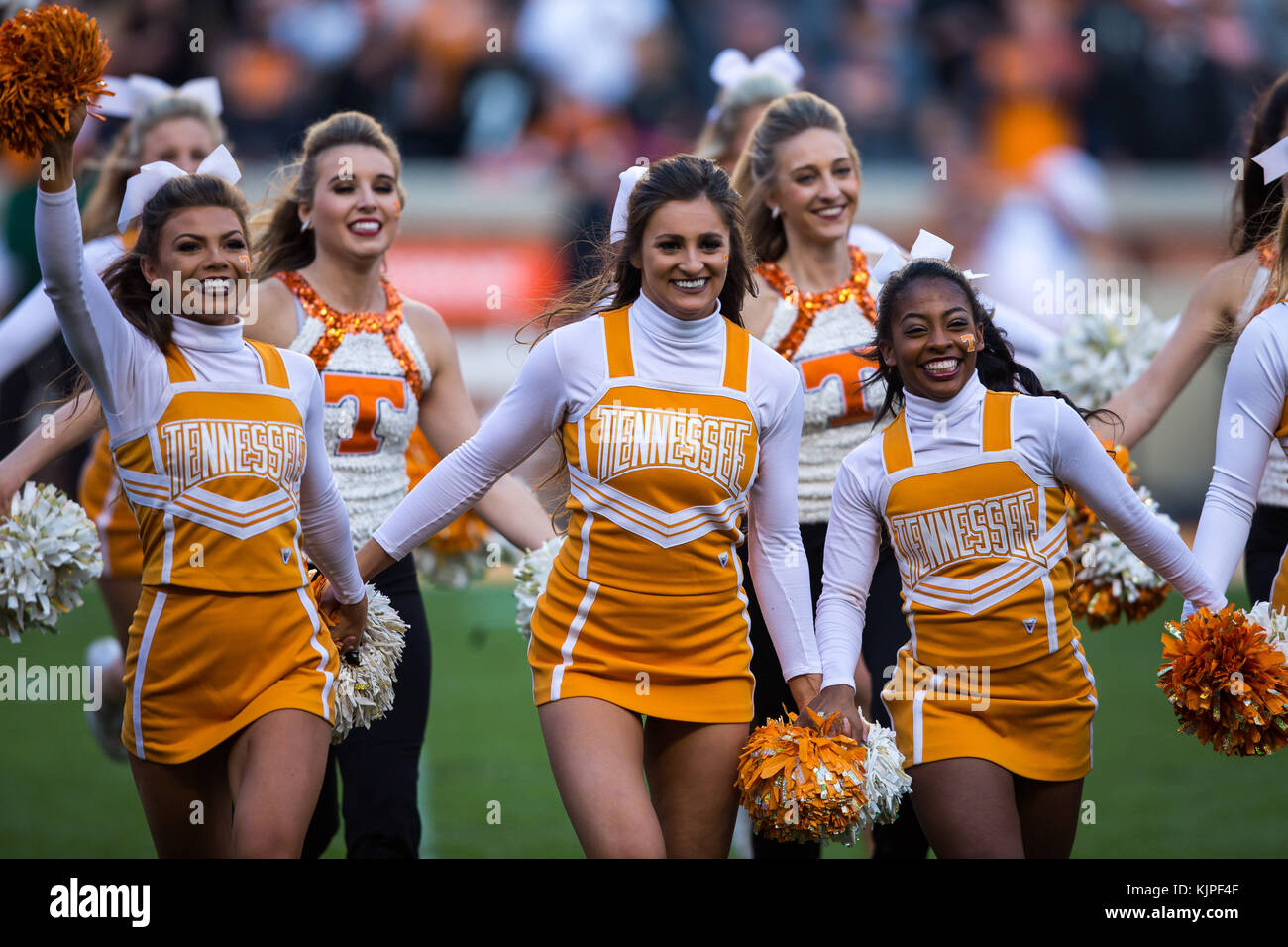 November 25, 2017: Tennessee Volunteers cheerleaders run onto the field before the NCAA Football game between the University of Tennessee Volunteers and the Vanderbilt University Commodores at Neyland Stadium in Knoxville, TN Tim Gangloff/CSM Credit: Cal Sport Media/Alamy Live News Stock Photo