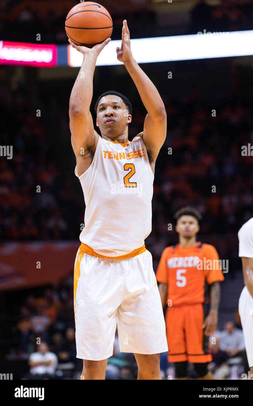 November 29, 2017: Grant Williams #2 of the Tennessee Volunteers shoots a free throw during the NCAA basketball game between the University of Tennessee Volunteers and the Mercer University Bears at Thompson Boling Arena in Knoxville TN Tim Gangloff/CSM Stock Photo