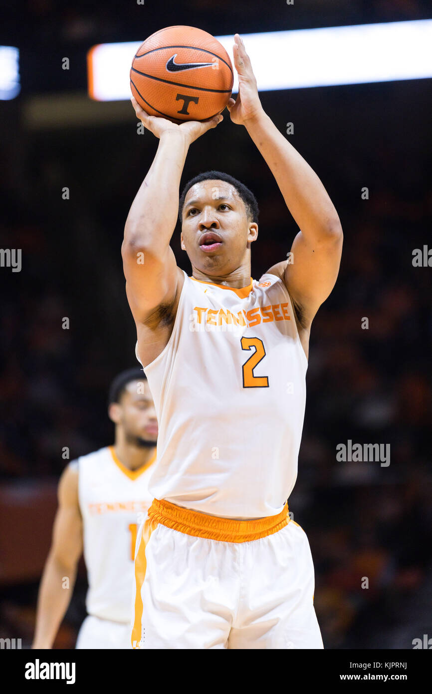 November 29, 2017: Grant Williams #2 of the Tennessee Volunteers shoots a free throw during the NCAA basketball game between the University of Tennessee Volunteers and the Mercer University Bears at Thompson Boling Arena in Knoxville TN Tim Gangloff/CSM Stock Photo