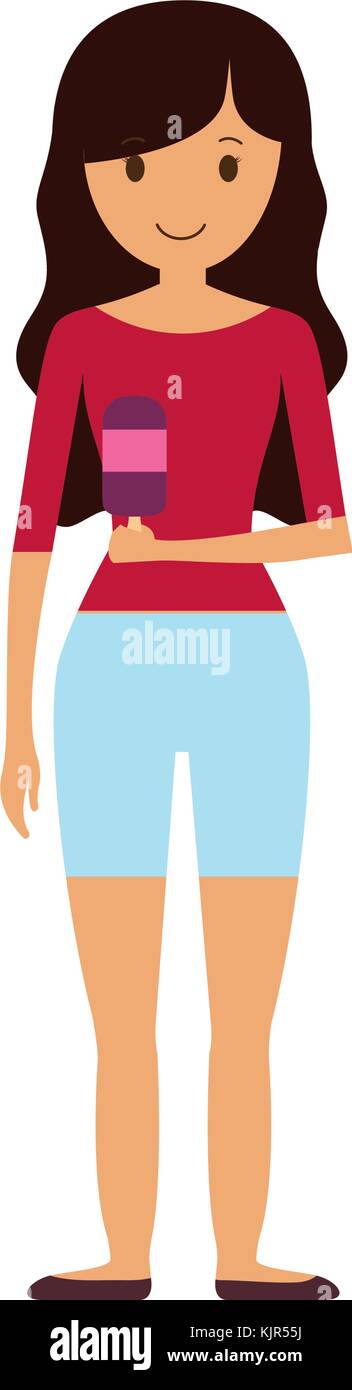 woman with black hair an ice cream cone vector illustration Stock ...