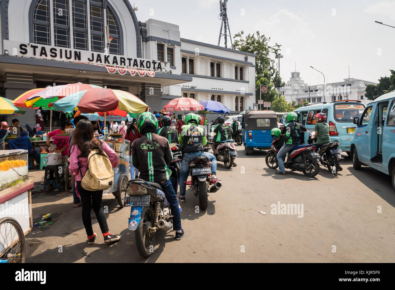 Jakarta, Indonesia November 2017 Motorbike taxi drivers in Jakarta