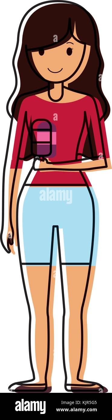 woman with black hair an ice cream vector illustraion Stock Vector ...