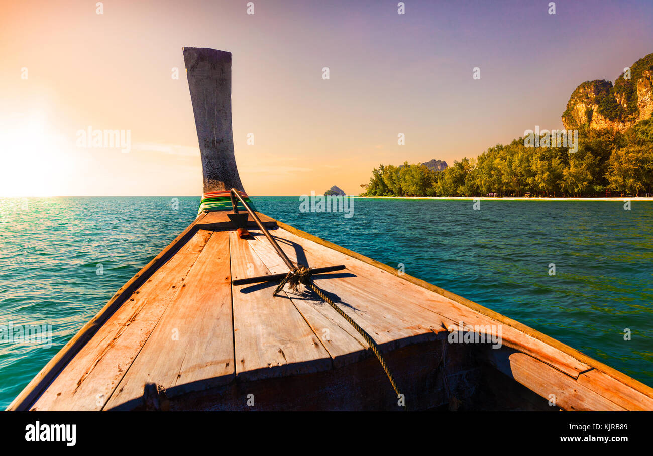 Longtail Boat in Beautiful Thailand Against Evening Sky Stock Photo