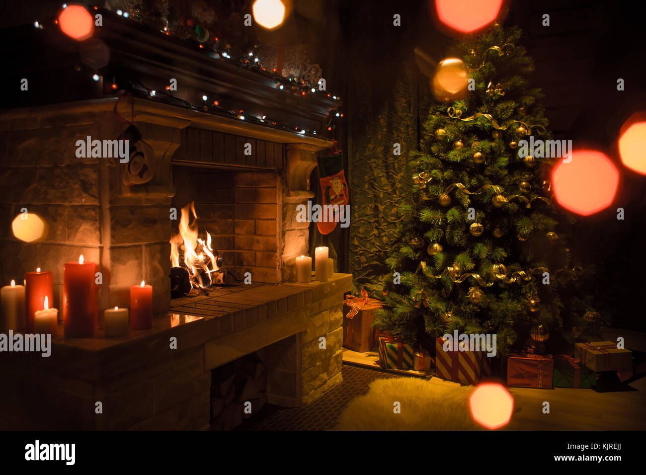 Beautiful house interior decorated for Christmas celebration Stock Photo