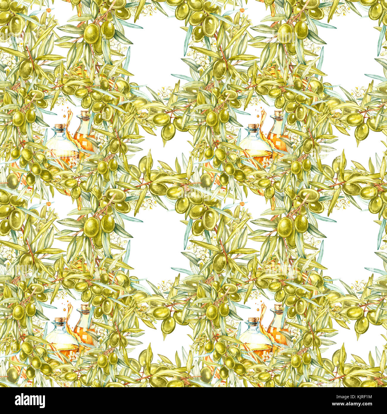 Watercolor seamless pattern with ripe black and green olives on white ...