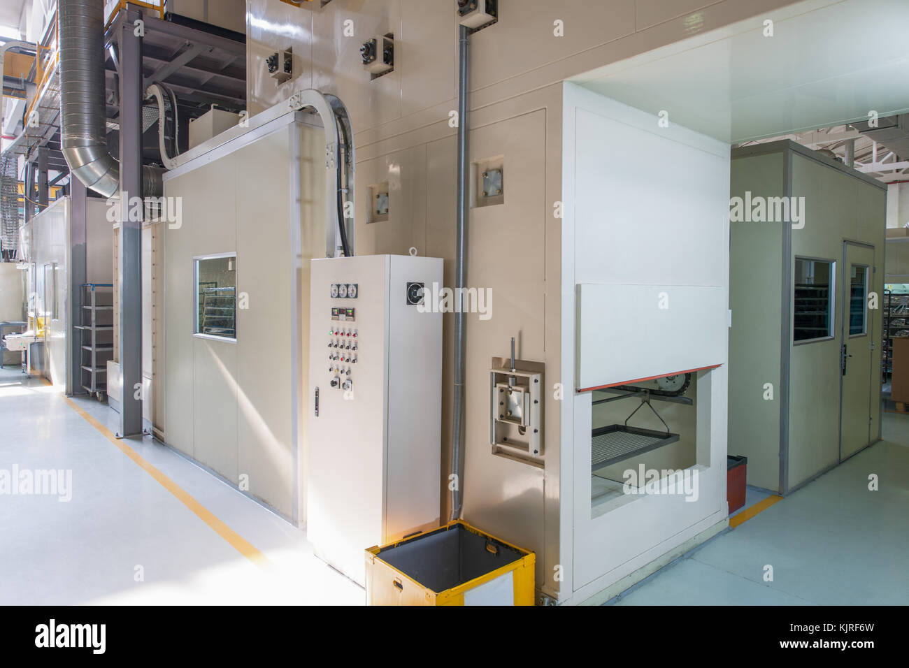 Workshop and dashboard, inside view. Plant for the production of car headlights Stock Photo